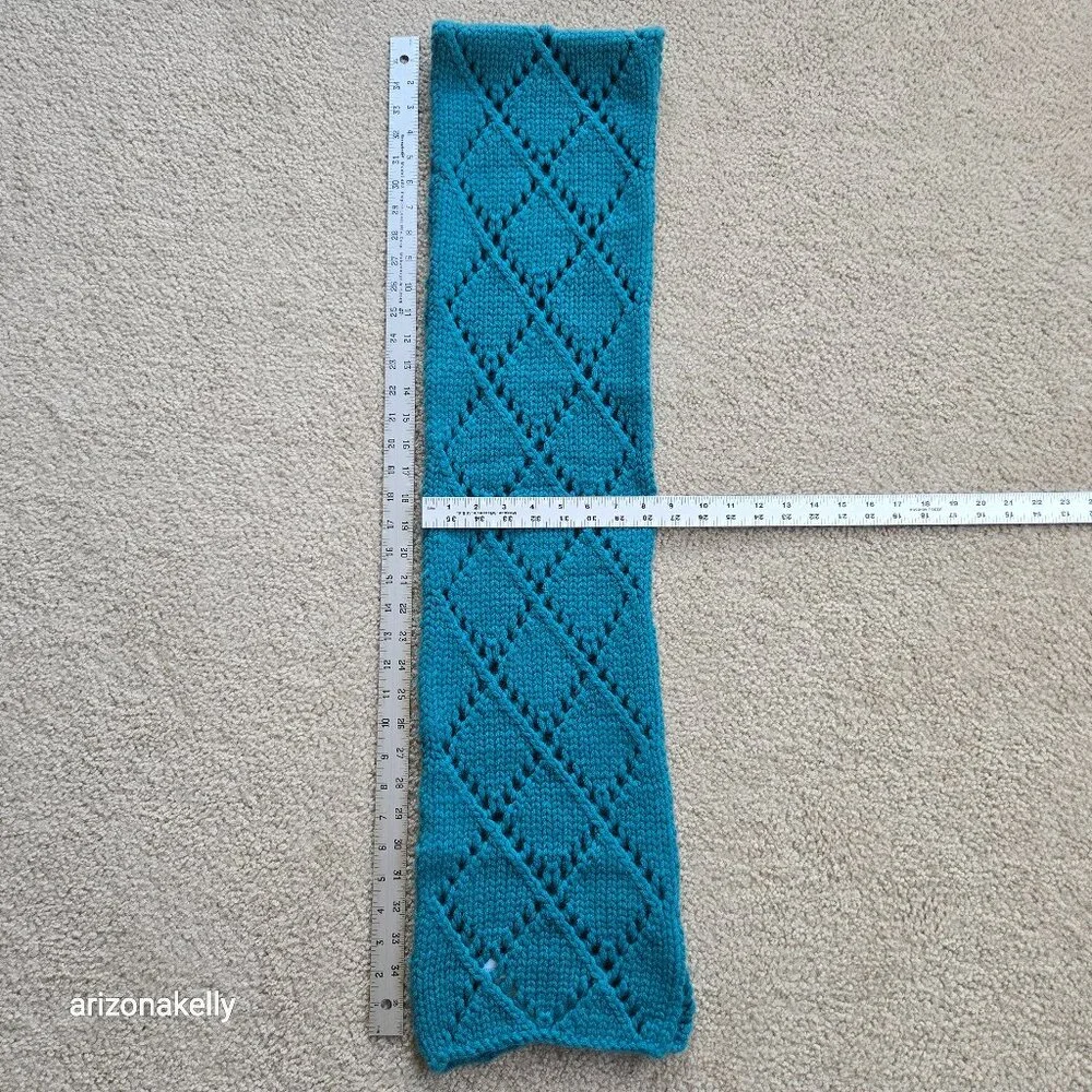NWT Cashmere Knit Scarf Teal Blue Green Adrienne Vittadini Chunky Pointelle